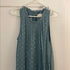 Blue Sleeveless Dress with gold Polka Dots